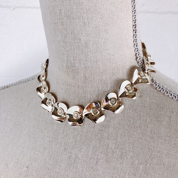 Vintage Mid Century Gold Tone Heart Rhinestone Choker Necklace 1950s - Picture 13 of 15